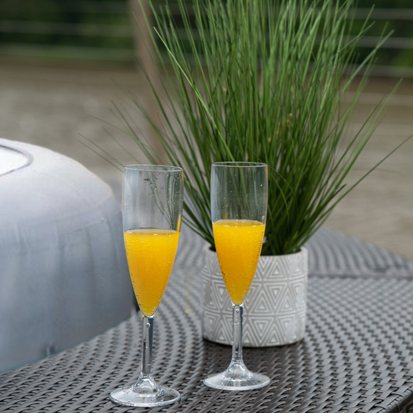 Alternative Mimosa recipe. Using the Lay-Z-Spa Champagne Glasses, we created this alcohol-free mimosa recipe to that everyone can enjoy it. 